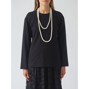 Meimeij Women Long-Sleeved Cotton T-Shirt Meimeij With Pearl Embellishments
